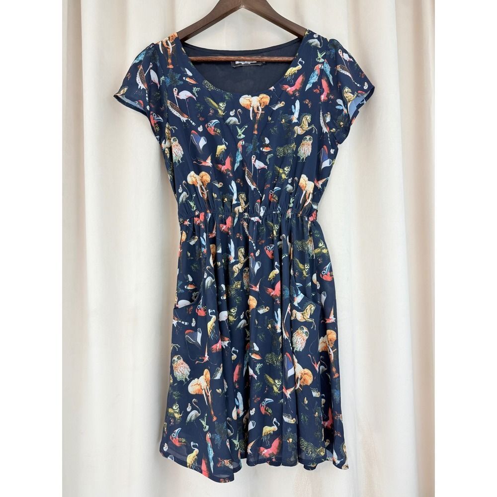 Paper Plane Navy Blue Safari Print A-Line Mini‎ Dress – Size S/M